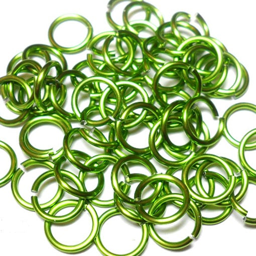 18swg (1.2mm) 7/32in. (5.7mm) ID 4.8AR Anodized  Aluminum Jump Rings - Lime
