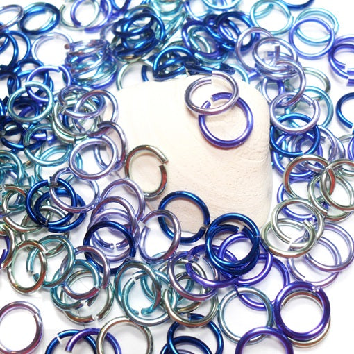 18swg (1.2mm) 9/64in. (3.6mm) ID 3.0AR Anodized Aluminum Jump Rings - Oceanview Mix