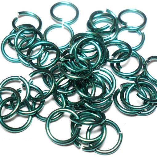 20awg (0.8mm) 3/32in. (2.5mm) ID 3.1AR Anodized  Aluminum Jump Rings - Green
