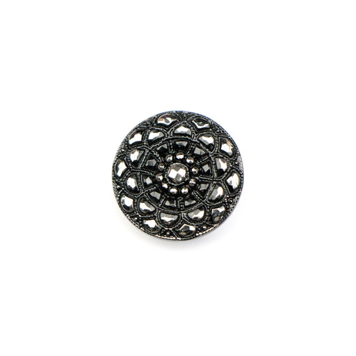 18mm Czech Glass Button- Black and Silver Mandala