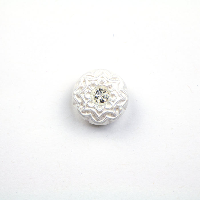 18mm Czech Glass Button - White Pearl with Crystal Center