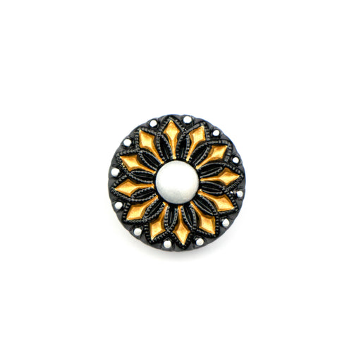 18mm Czech Glass Button- Black and Gold Flower