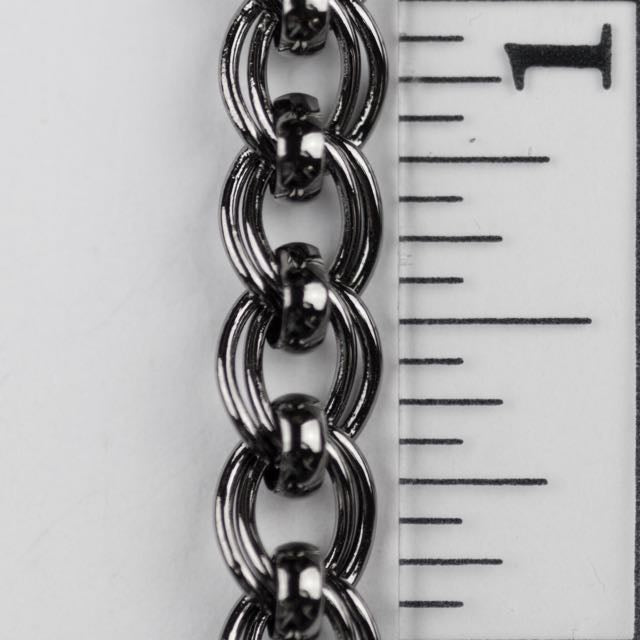 7mm x 6mm Double Curb Chain with Bead Embellishment - Gunmetal