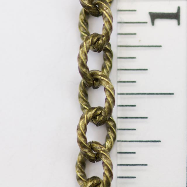 7.5mm x 6mm Twisted Link Cable Chain - Antique Brass