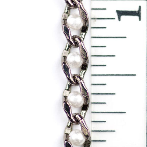 8mm x 5mm Oval Link Chain w/3mm Pearl Insert - Gunmetal