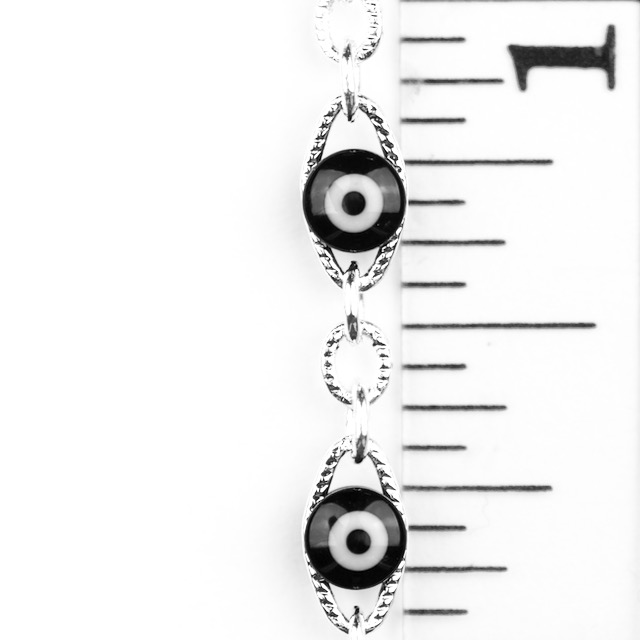 7mm x 4.5mm Link Chain w/4mm Evil Eye Bead - Silver