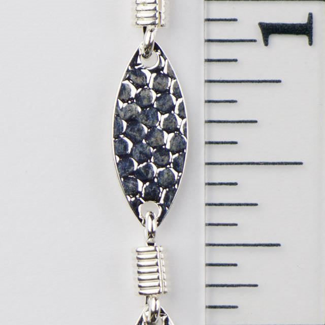 15mm x 6mm Hammered Oval w Spring Link Chain - Silver