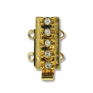 6.5mm x 14mm 2 Strand Clasp with Crystals - Gold Plate