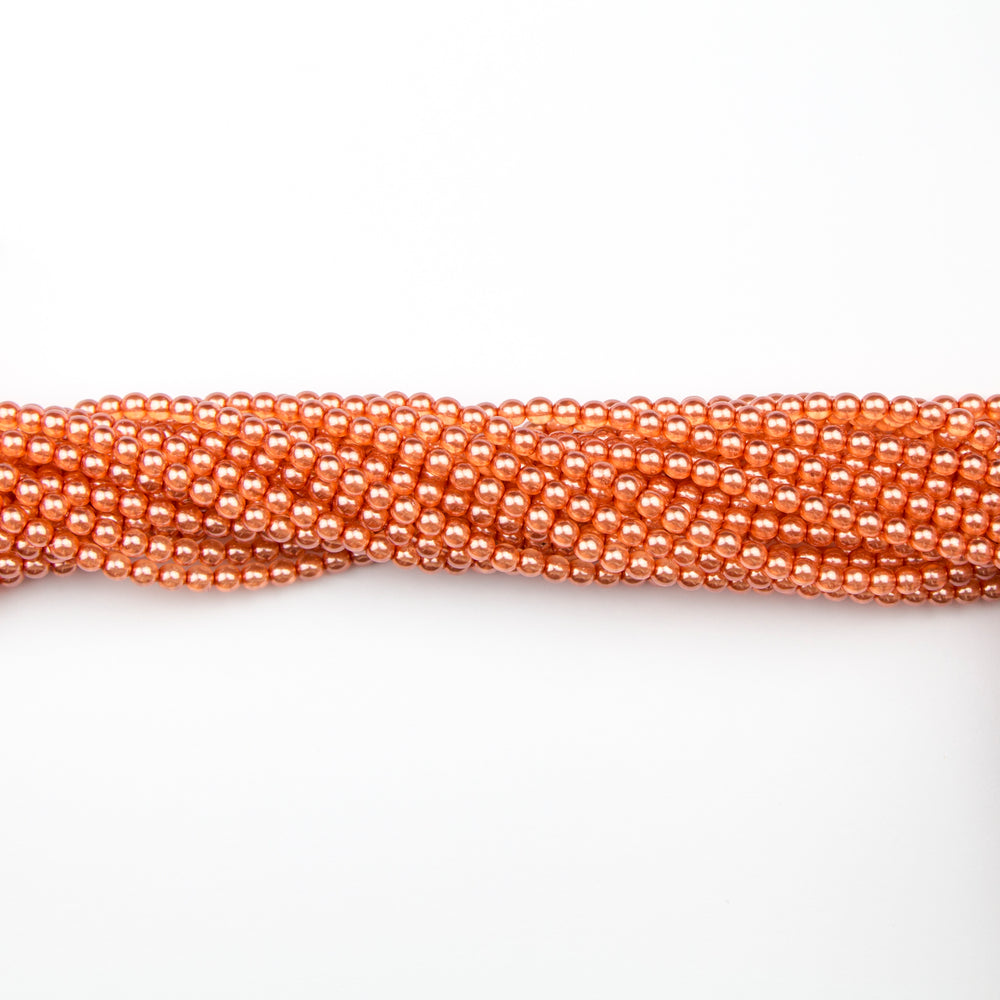 4mm Round Crystal Pearl - Coral
