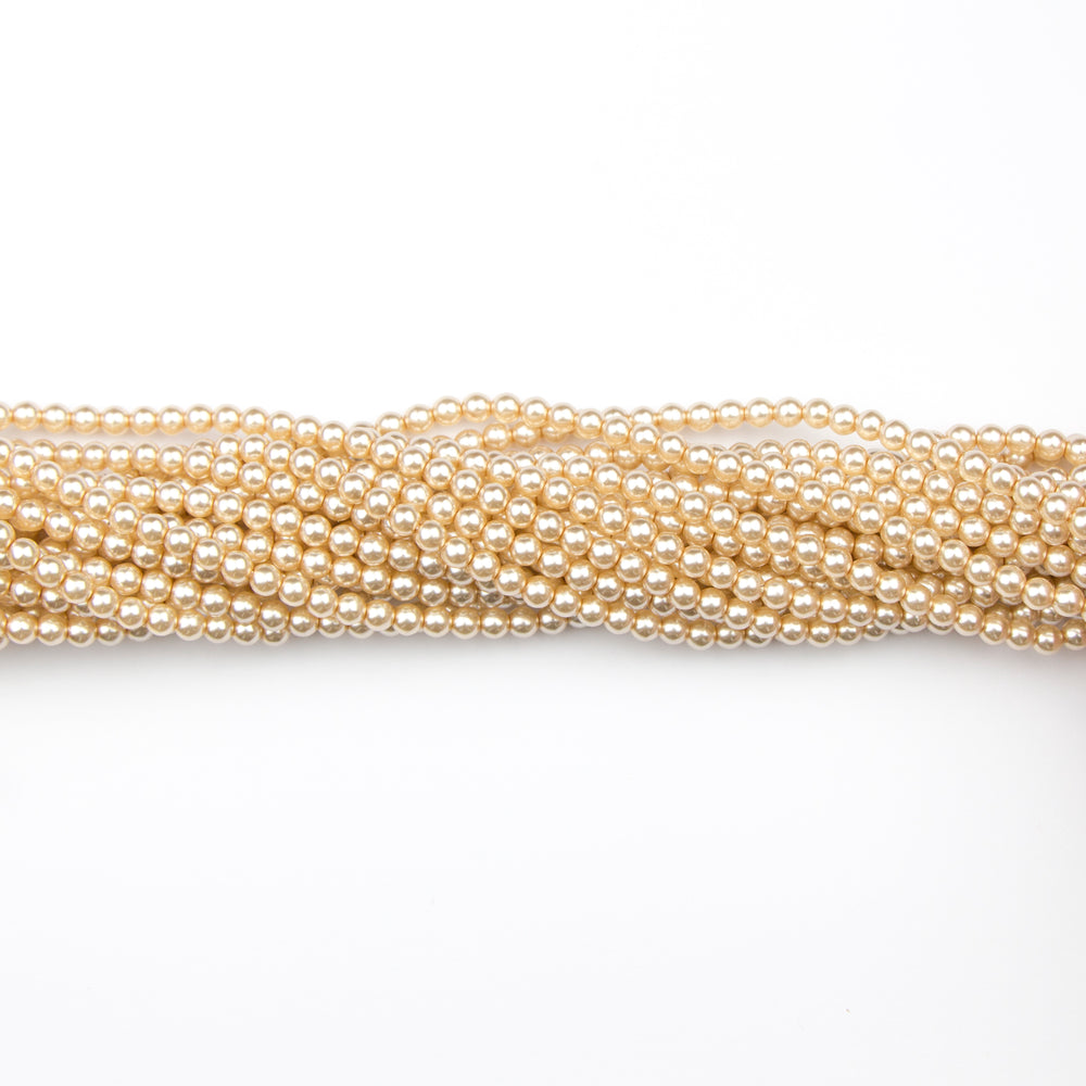4mm Round Crystal Pearl - Light Gold