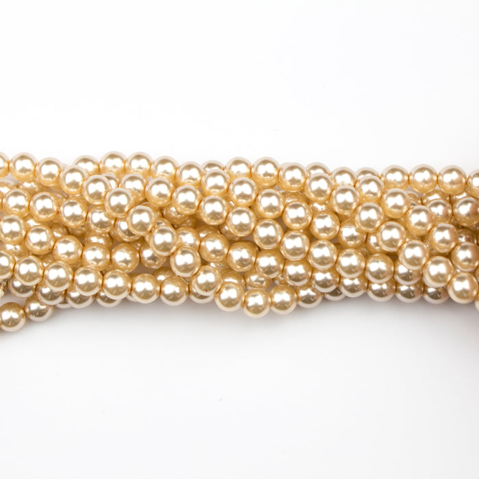 6mm Round Crystal Pearl - Light Gold