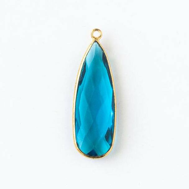 11mm x 34mm LONDON BLUE QUARTZ Long Drop with Gold Plated Frame
