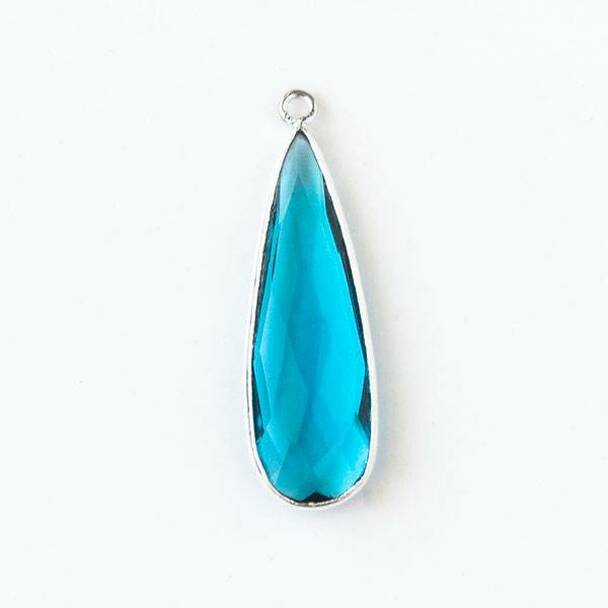 11mm x 34mm LONDON BLUE QUARTZ Long Drop with Silver Plated Frame