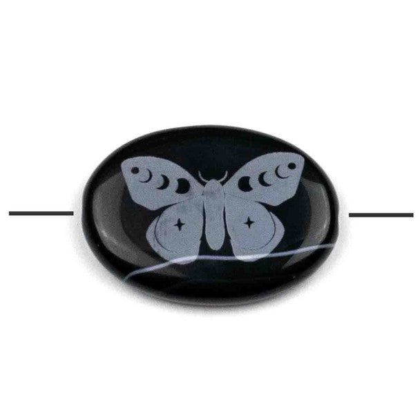 30mm x 40mm SARDONYX Oval with Etched Luna Moth (Drilled Through)