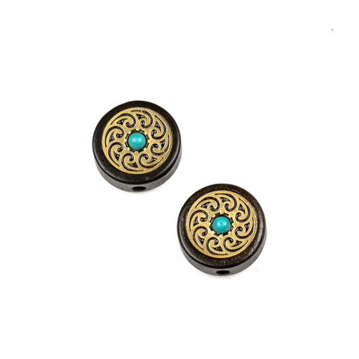 16mm Sandalwood Coin with Brass and Howlite