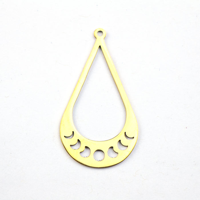 39mm x 21mm Teardrop Moon Phase Charm - Gold Plated Stainless Steel