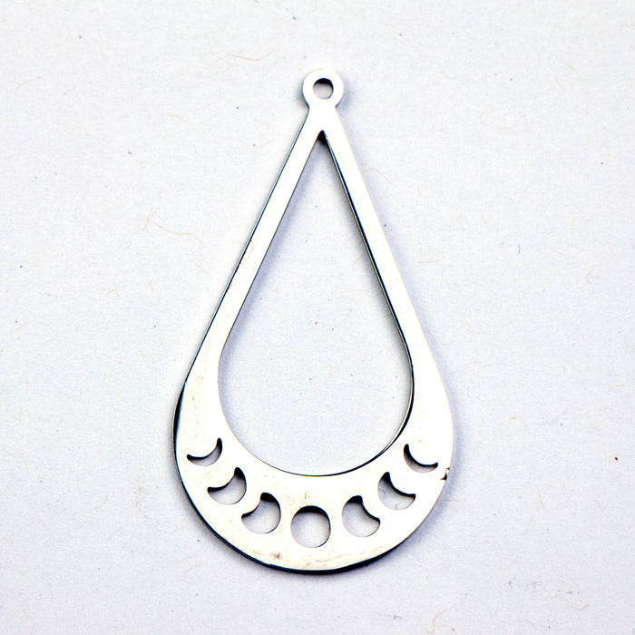 39mm x 21mm Teardrop Moon Phase Charm - Stainless Steel