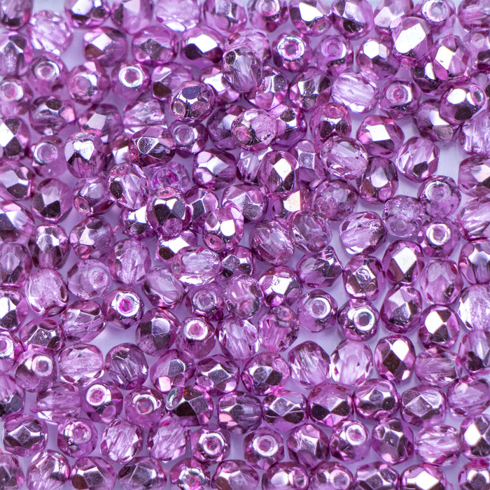 4mm FIRE POLISHED Bead - Crystal Lilac Metallic Ice