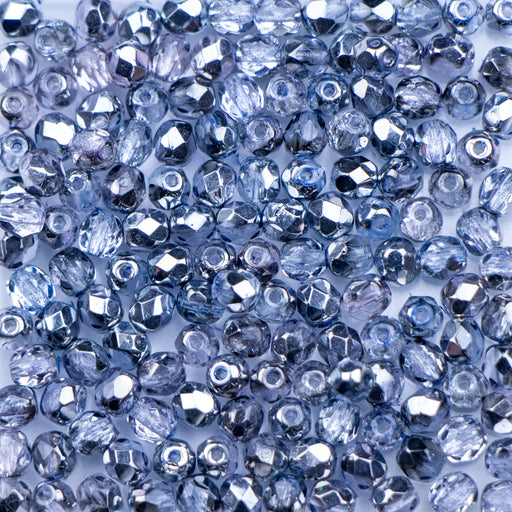 100 Czech Fire Polished 2mm Round Bead Flash Pearl Crystal (00030SC)
