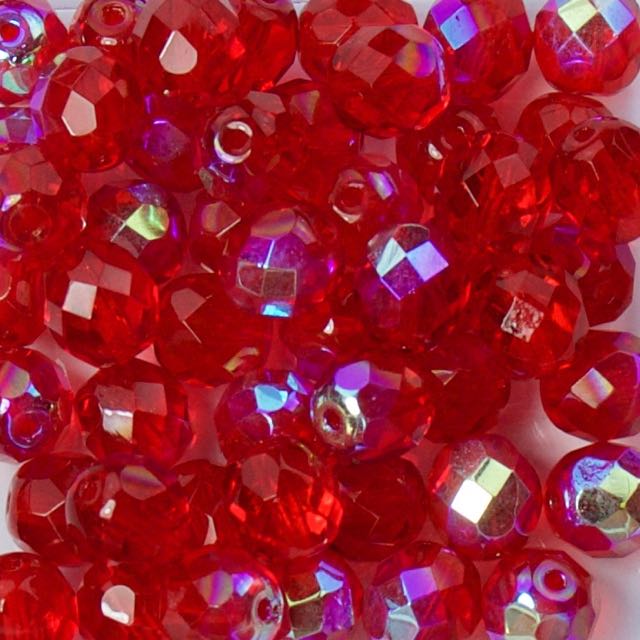 8mm FIRE POLISHED Bead - Red AB