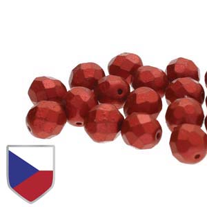 4mm FIRE POLISHED Bead (Czech Shield) - Chalk Lava Red