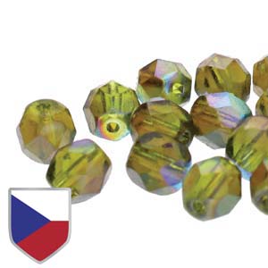 6mm FIRE POLISHED Bead (Czech Shield) - Olivine Brown Rainbow