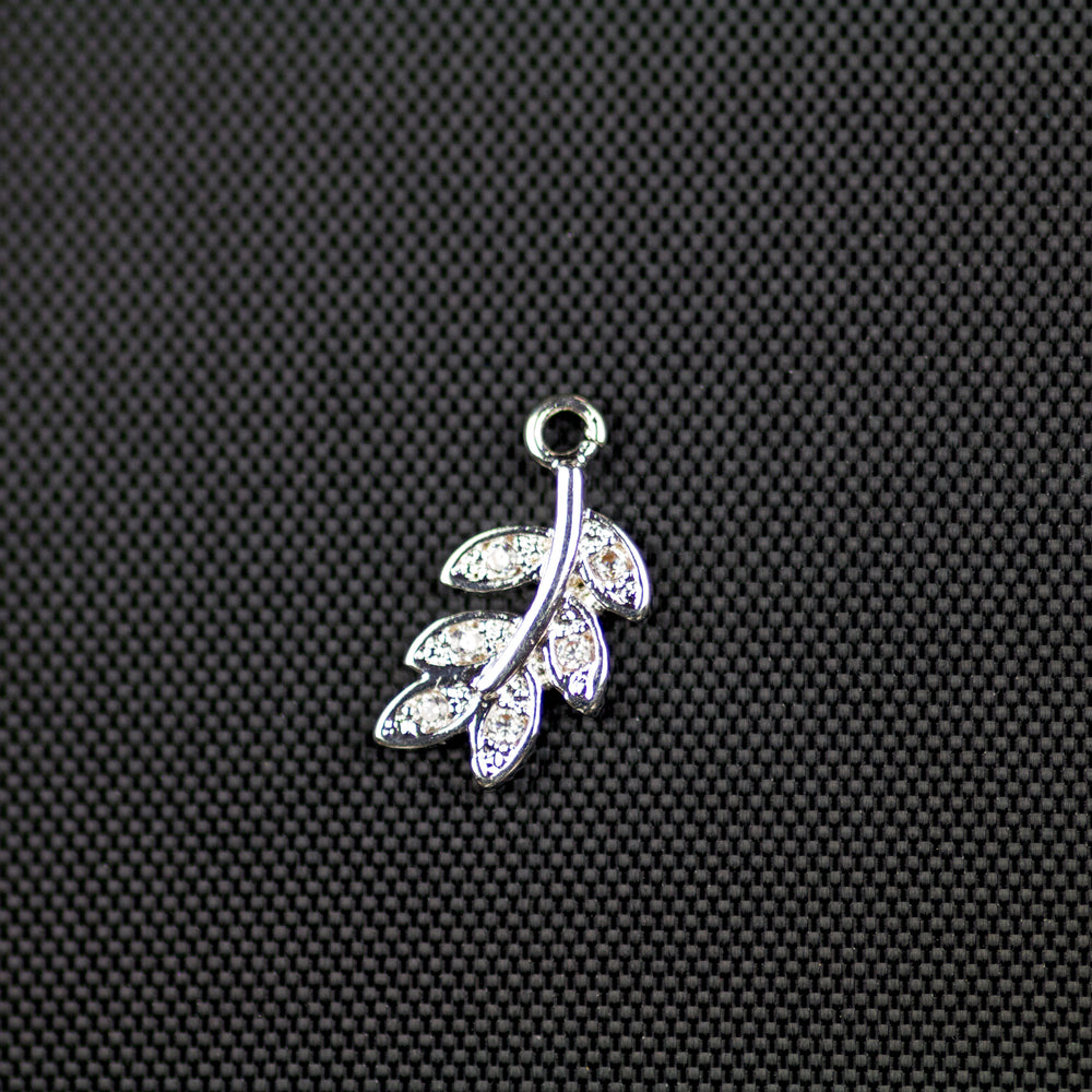 Leaf Cubic Zirconia Charm - Silver