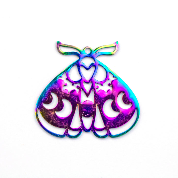 28mm x 30mm Closed Moth Pendant - Rainbow Plated Stainless Steel