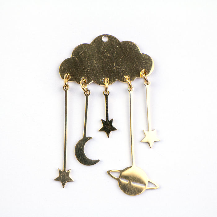 27mm x 49mm Cloud with Charms Pendant - Gold Plated Stainless Steel