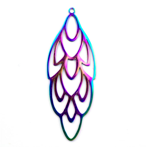 19mm x 52mm Feather Pendant - Rainbow Plated Stainless Steel