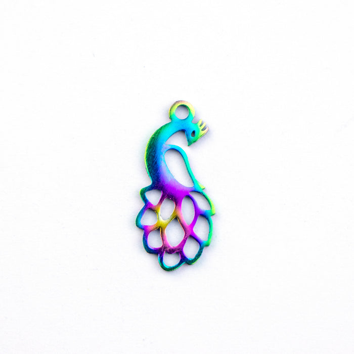 18mm x 8mm Peacock pendant - Rainbow Plated Stainless Steel