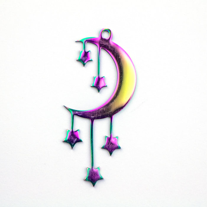 18mm x 41mm Starry Moon Pendant - Rainbow Plated Stainless Steel