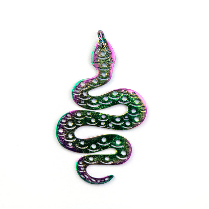 25mm x 40mm Snake Pendant - Rainbow Plated Stainless Steel