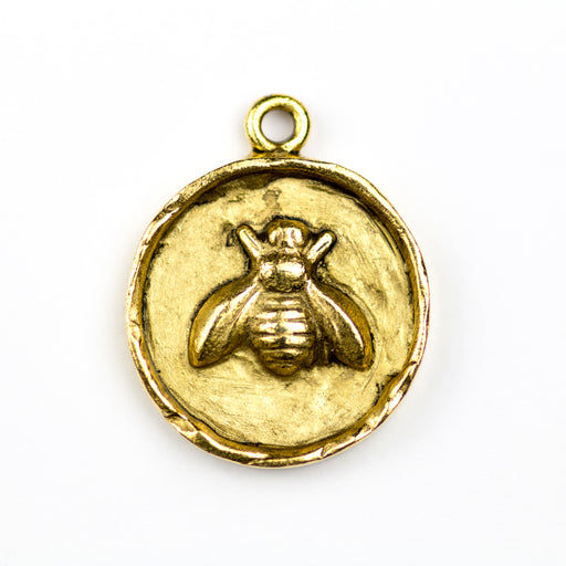 23.9mm x 19.5mm x 3.2mm Bee Charm - Antque Gold
