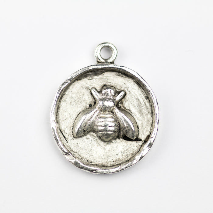 23.9mm x 19.5mm x 3.2mm Bee Charm - Antque Silver