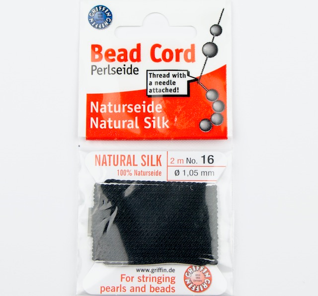 Size 16 (1.05mm) 100% Natural Silk Bead Cord - Black