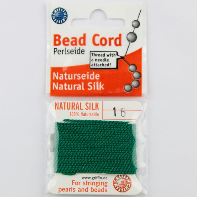 Size 16 (1.05mm) - 100% Natural Silk Bead Cord - Dark Green