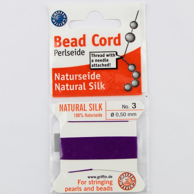 Size 3 (.50mm) - 100% Natural Silk Bead Cord - Amethyst
