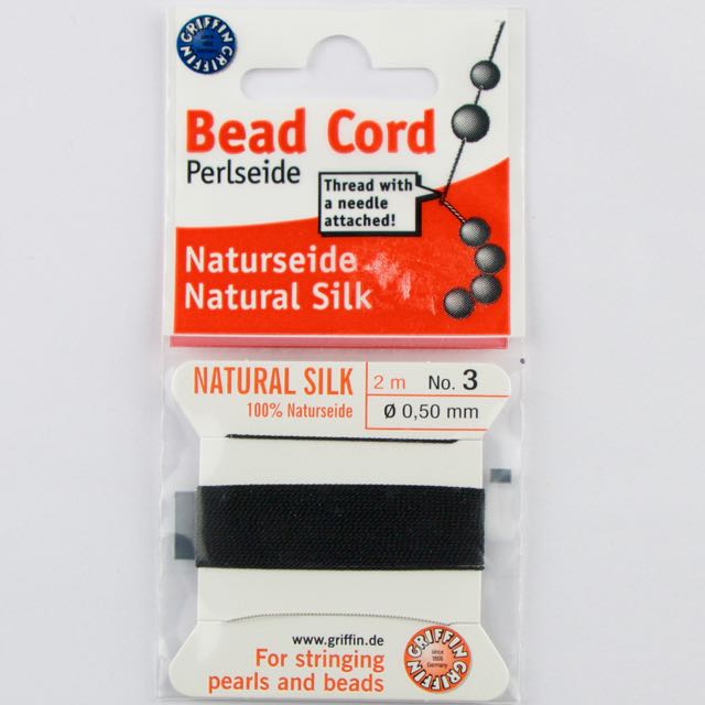 Size 3 (.50mm) - 100% Natural Silk Bead Cord - Black — That Bead Lady