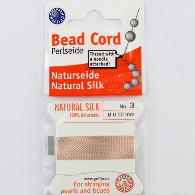 Size 3 (.50mm) - 100% Natural Silk Bead Cord - Light Pink