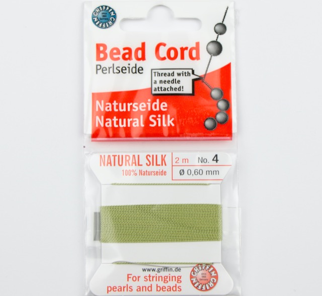 Size 4 (.60mm) 100% Natural Silk Bead Cord - Jade Green