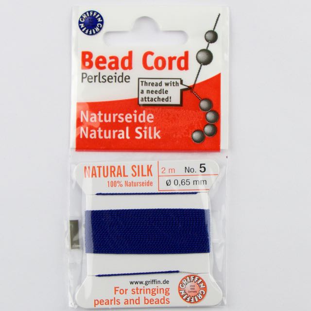 Size 5 (.65mm) - 100% Natural Silk Bead Cord - Dark Blue