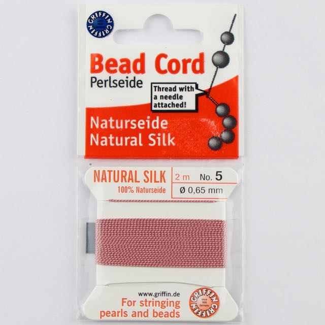Size 5 (.65mm) - 100% Natural Silk Bead Cord - Dark Pink