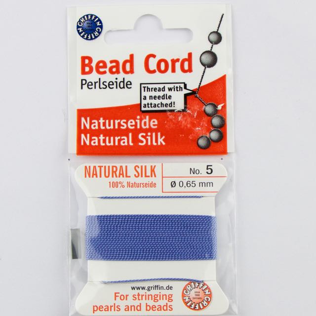 Size 5 (.65mm) - 100% Natural Silk Bead Cord - Light Blue
