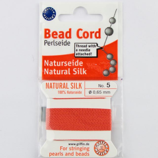 Size 5 (.65mm) - 100% Natural Silk Bead Cord - Orange