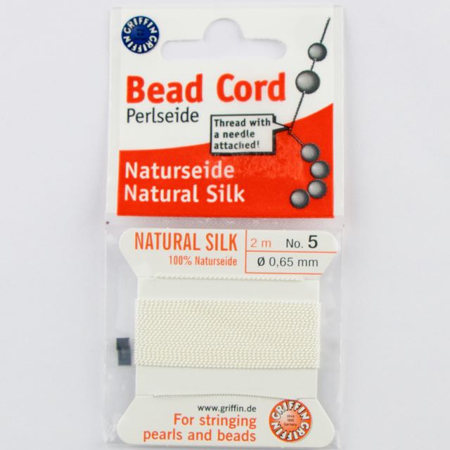 Size 5 (.65mm) - 100% Natural Silk Bead Cord - White