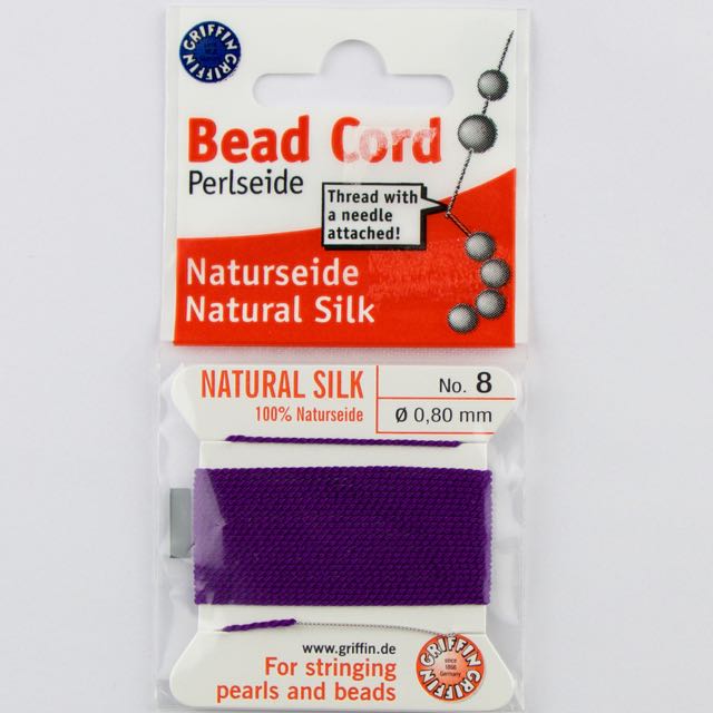 Size 8 (.80mm) - 100% Natural Silk Bead Cord - Amethyst