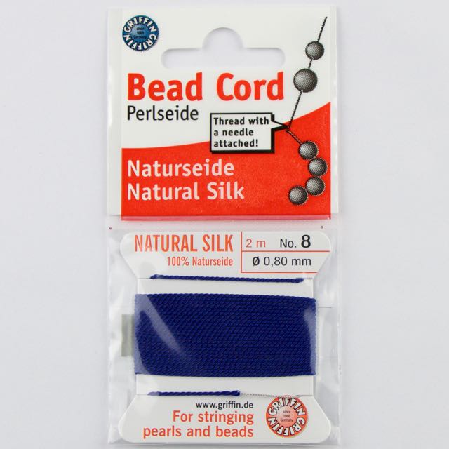 Size 8 (.80mm) - 100% Natural Silk Bead Cord - Dark Blue