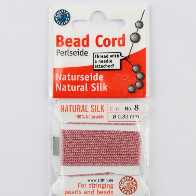 Size 8 (.80mm) - 100% Natural Silk Bead Cord - Dark Pink
