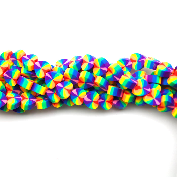 10mm Polymer Clay Rainbow Heart Beads Strand